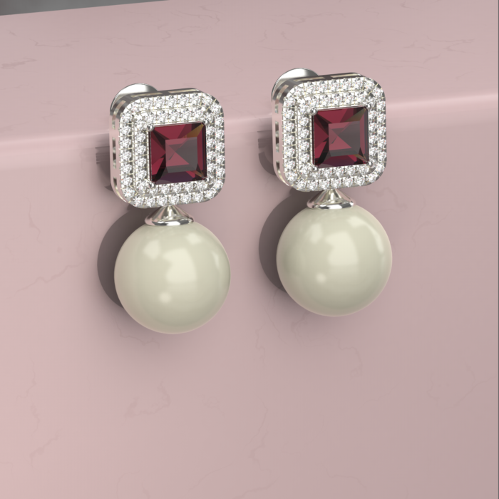 Avarta Jewellery 18k White Gold Moissanite and Ruby Earring with Pearls - Image 3